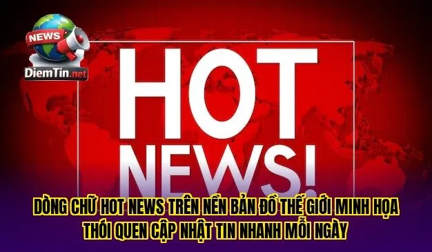 Dòng chữ hot news trên nền bản đồ thế giới minh họa thói quen cập nhật tin nhanh mỗi ngày
