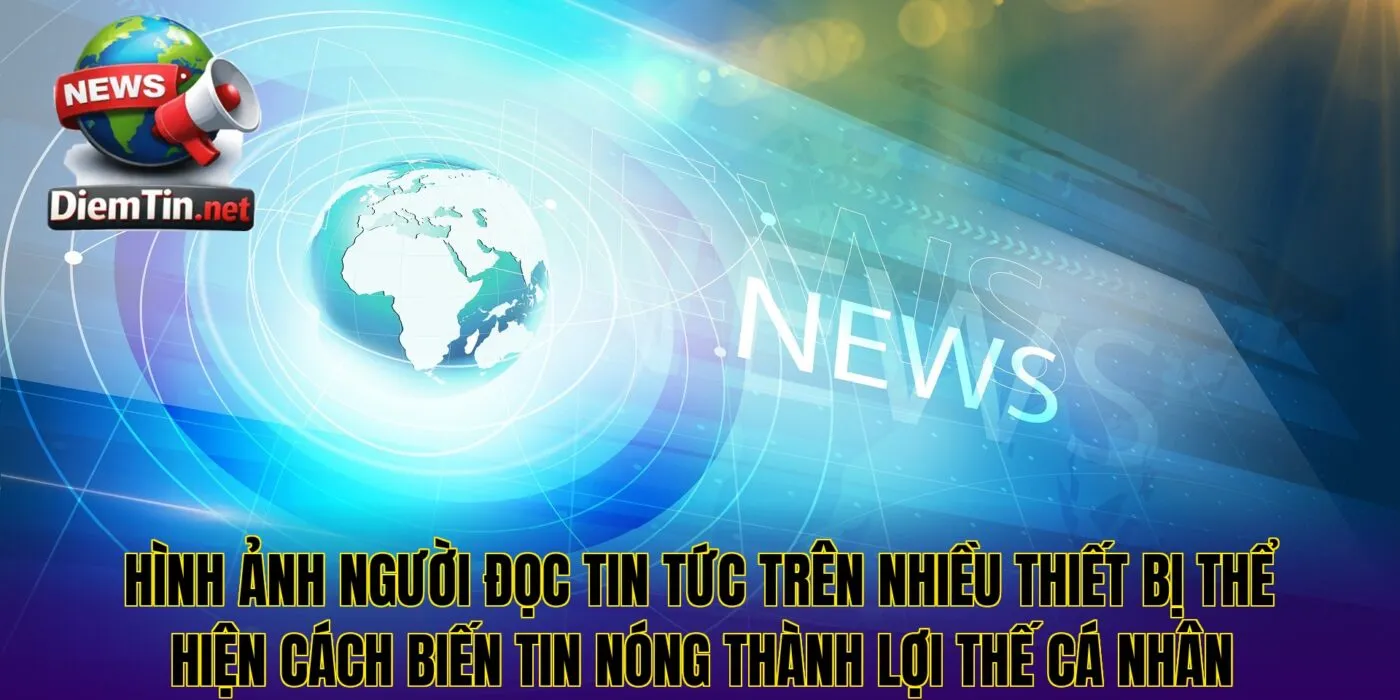 Hình ảnh người đọc tin tức trên nhiều thiết bị thể hiện cách biến tin nóng thành lợi thế cá nhân