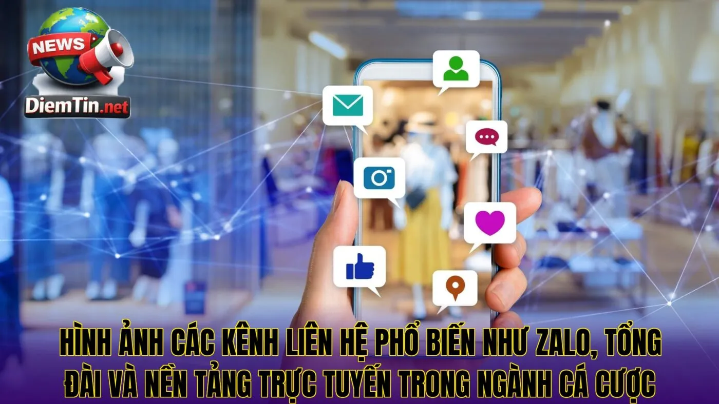 Hình ảnh các kênh liên hệ phổ biến như Zalo, tổng đài và nền tảng trực tuyến trong ngành cá cược